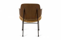 Ib Kofod Larsen I B Kofod Larsen Penguin Wood Iron and Beige Fabric Upholstered Lounge Chair - 2787206