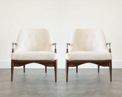 Ib Kofod Larsen IB Kofod Larsen Style Modern Lounge Chairs in Walnut Boucl C 1950s - 4580054