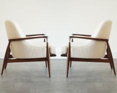 Ib Kofod Larsen IB Kofod Larsen Style Modern Lounge Chairs in Walnut Boucl C 1950s - 4580055