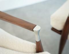 Ib Kofod Larsen IB Kofod Larsen Style Modern Lounge Chairs in Walnut Boucl C 1950s - 4580057