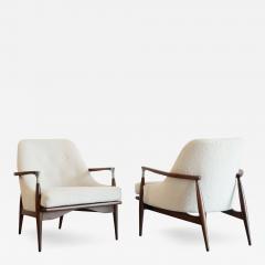 Ib Kofod Larsen IB Kofod Larsen Style Modern Lounge Chairs in Walnut Boucl C 1950s - 4580078