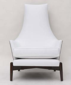 Ib Kofod Larsen Ib Kofod Larsen Danish Modern Dark Walnut and White Upholstery Armchair - 4273997