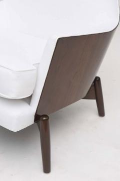Ib Kofod Larsen Ib Kofod Larsen Danish Modern Dark Walnut and White Upholstery Armchair - 4273998