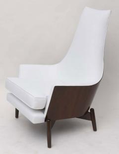 Ib Kofod Larsen Ib Kofod Larsen Danish Modern Dark Walnut and White Upholstery Armchair - 4273999