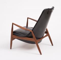 Ib Kofod Larsen Ib Kofod Larsen High Back Seal Chair in Teak and Black Leather for OPE 1960s - 3813990