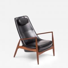 Ib Kofod Larsen Ib Kofod Larsen High Back Seal Chair in Teak and Black Leather for OPE 1960s - 3818033