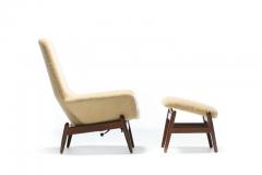 Ib Kofod Larsen Ib Kofod Larsen Oatmeal Sheepskin Walnut Reclining Lounge Chair Ottoman - 3008504
