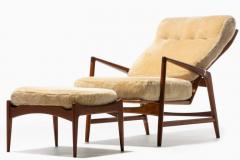 Ib Kofod Larsen Ib Kofod Larsen Palomino Sheepskin Walnut Reclining Lounge Chair Ottoman - 2435807