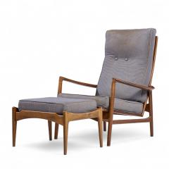 Ib Kofod Larsen Kofod Larsen for Selig Mid Century Danish Walnut Lounge Chair and Ottoman - 4417161