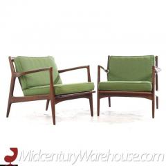 Ib Kofod Larsen Kofod Larsen for Selig Mid Century Danish Walnut Lounge Chairs Pair - 3319047