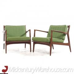 Ib Kofod Larsen Kofod Larsen for Selig Mid Century Danish Walnut Lounge Chairs Pair - 3319050