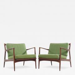 Ib Kofod Larsen Kofod Larsen for Selig Mid Century Danish Walnut Lounge Chairs Pair - 3323263
