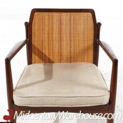 Ib Kofod Larsen Kofod Larsen for Selig Mid Century Walnut and Cane Lounge Chairs Pair - 3358848