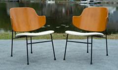 Ib Kofod Larsen Pair of Ib Kofod Larsen Penguin Lounge Chairs Wrought Iron Leather Bentwood - 3856807