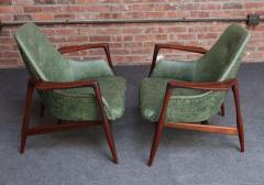 Ib Kofod Larsen Pair of Scandinavian Modern Sculptural Walnut and Leather Petite Lounge Chairs - 4181400