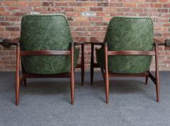 Ib Kofod Larsen Pair of Scandinavian Modern Sculptural Walnut and Leather Petite Lounge Chairs - 4181403