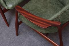 Ib Kofod Larsen Pair of Scandinavian Modern Sculptural Walnut and Leather Petite Lounge Chairs - 4181410