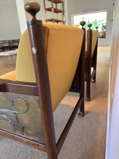 Ib Kofod Larsen Rare Pair of Ib Kofod Larsen King Solomon Armchairs w Decorative Brass Relief - 4641370