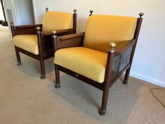 Ib Kofod Larsen Rare Pair of Ib Kofod Larsen King Solomon Armchairs w Decorative Brass Relief - 4641392