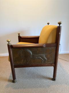 Ib Kofod Larsen Rare Pair of Ib Kofod Larsen King Solomon Armchairs w Decorative Brass Relief - 4641417