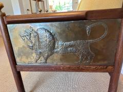 Ib Kofod Larsen Rare Pair of Ib Kofod Larsen King Solomon Armchairs w Decorative Brass Relief - 4641418
