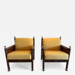 Ib Kofod Larsen Rare Pair of Ib Kofod Larsen King Solomon Armchairs w Decorative Brass Relief - 4705485