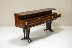 Ico Parisi Elegant Console in the Style of Parisi Veneered in Mahogany with Brass Elements - 3949316