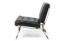 Ico Parisi Ico Parisi Mid Century Italian Metal Black Leather Upholstered Slipper Chair - 4274183
