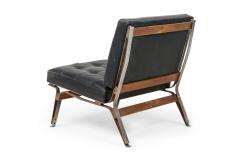 Ico Parisi Ico Parisi Mid Century Italian Metal Black Leather Upholstered Slipper Chair - 4274184