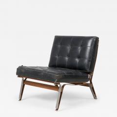 Ico Parisi Ico Parisi Mid Century Italian Metal Black Leather Upholstered Slipper Chair - 4289893