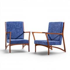 Ico Parisi Ico Parisi Style Mid Century Italian Sculpted Mahogany Lounge Chairs Pair - 4576096