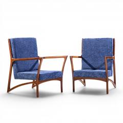 Ico Parisi Ico Parisi Style Mid Century Italian Sculpted Mahogany Lounge Chairs Pair - 4576098