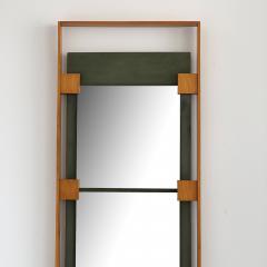 Ico Parisi Ico Parisi Teak and Green Suede Wall Mirror - 1020419