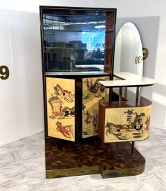 Ico Parisi Italian Bar Cabinet with Reverse Painted Panels and Marble Top - 4323496