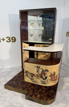 Ico Parisi Italian Bar Cabinet with Reverse Painted Panels and Marble Top - 4323497