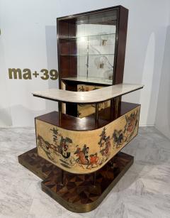 Ico Parisi Italian Bar Cabinet with Reverse Painted Panels and Marble Top - 4323498