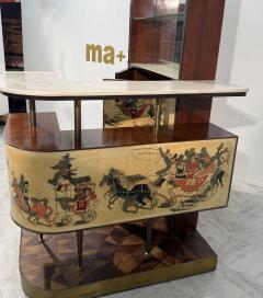 Ico Parisi Italian Bar Cabinet with Reverse Painted Panels and Marble Top - 4323506