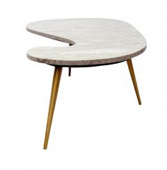 Ico Parisi Mid Century Italian Modern Kidney Shape Marble Cocktail Table with Brass Legs - 4333763