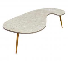 Ico Parisi Mid Century Italian Modern Kidney Shape Marble Cocktail Table with Brass Legs - 4333765
