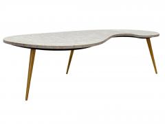Ico Parisi Mid Century Italian Modern Kidney Shape Marble Cocktail Table with Brass Legs - 4333774