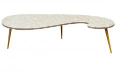 Ico Parisi Mid Century Italian Modern Kidney Shape Marble Cocktail Table with Brass Legs - 4333775