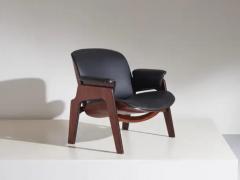 Ico Parisi Midcentury Armchair by Ico Parisi for Mim Roma Made by Wood and Black Leather - 3468822