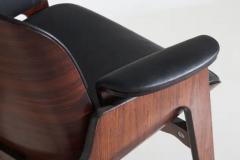 Ico Parisi Midcentury Armchair by Ico Parisi for Mim Roma Made by Wood and Black Leather - 3468823