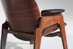 Ico Parisi Midcentury Armchair by Ico Parisi for Mim Roma Made by Wood and Black Leather - 3468824