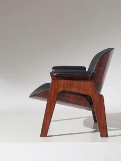 Ico Parisi Midcentury Armchair by Ico Parisi for Mim Roma Made by Wood and Black Leather - 3468825
