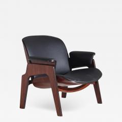 Ico Parisi Midcentury Armchair by Ico Parisi for Mim Roma Made by Wood and Black Leather - 3482364