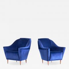 Ico Parisi Pair of Ico Parisi Armchairs in Blue Mohair Velvet 1951 - 1276063