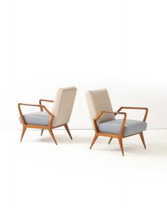 Ico Parisi Pair of Wool and Cherry Armchairs in the Manner of Ico Parisi Italy c 1950 - 4575785