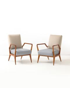 Ico Parisi Pair of Wool and Cherry Armchairs in the Manner of Ico Parisi Italy c 1950 - 4575787