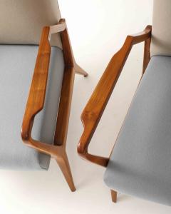Ico Parisi Pair of Wool and Cherry Armchairs in the Manner of Ico Parisi Italy c 1950 - 4575790